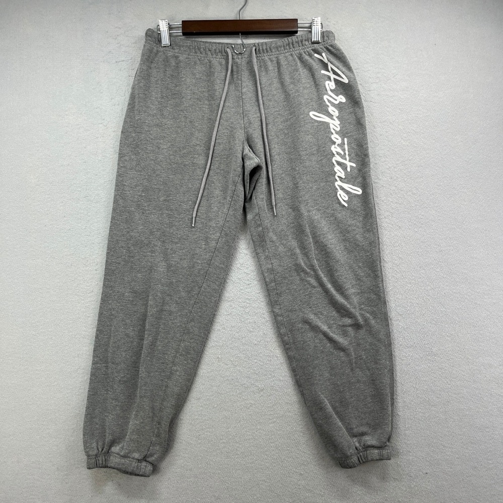 Aeropostale Sweatpants Womens L Gray Fleece Drawstring Athleisure Joggers Y2K